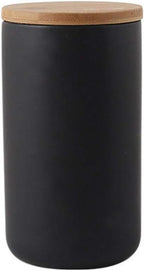 Ceramic Food Storage Jar Canister Modern Design Food Canisters with Airtight Seal Bamboo Lid,Loose Tea Coffee Spice Nuts Snacks Seasonings Storage Canister Caddy (Black 31.67oz/900ml)
