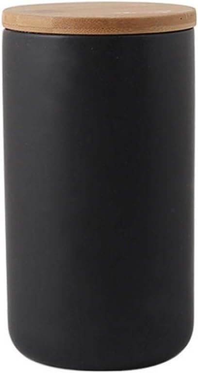 Ceramic Food Storage Jar Canister Modern Design Food Canisters with Airtight Seal Bamboo Lid,Loose Tea Coffee Spice Nuts Snacks Seasonings Storage Canister Caddy (Black 31.67oz/900ml)