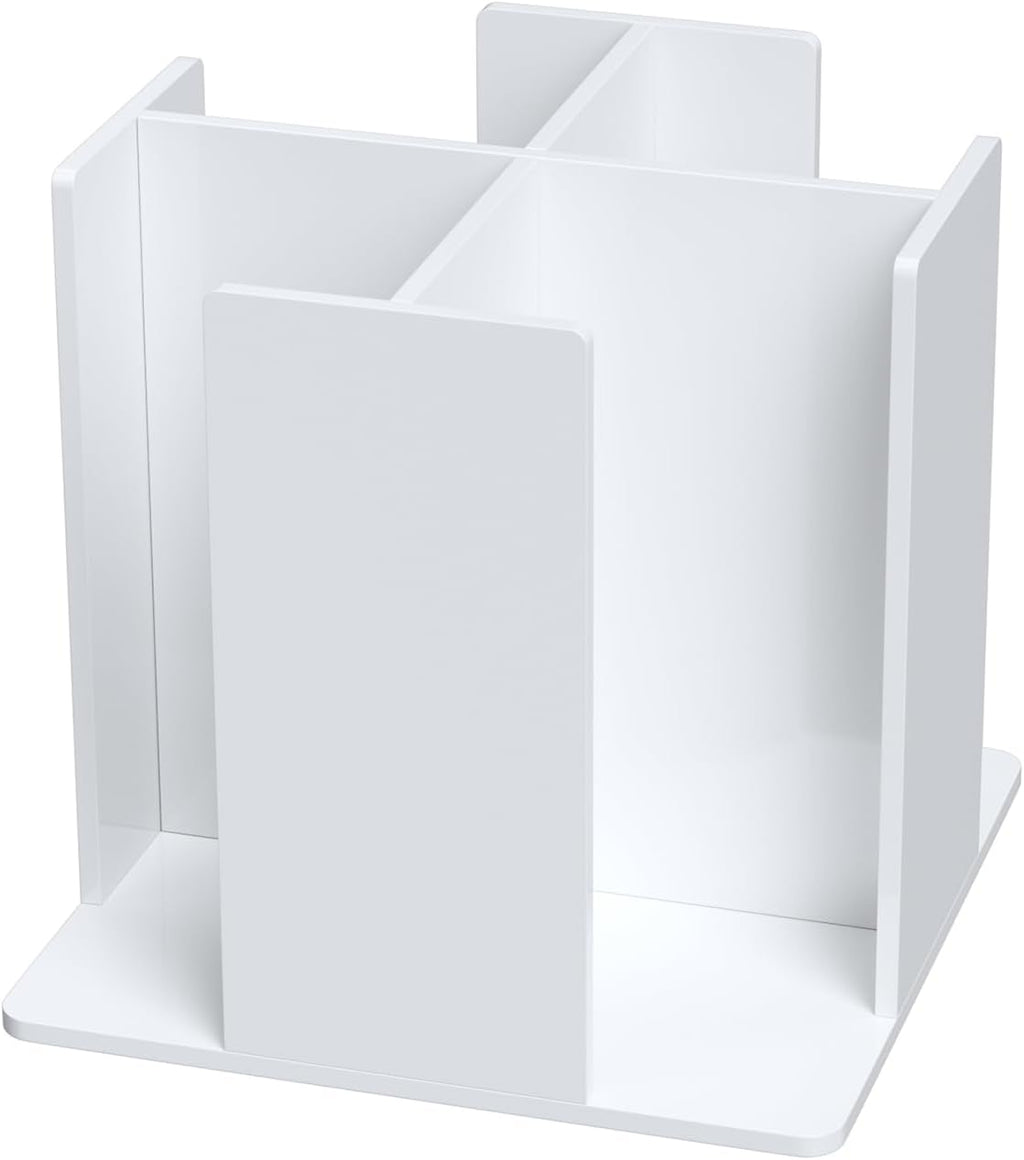 Cup and Lid Holder, 4 Compartment, Square | Rotating Coffee Cup Dispenser Lid Carousel for Restaurant, Buffet, Coffee Station, Bar, Countertop, White Acrylic