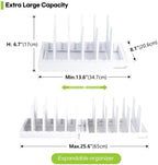 Pots and Pans Organizer under Cabinet, Bamboo Expandable Bakeware and Cutting Board Organizers, Adjustable Pot Lids Holder Rack, Cookie Sheet Baking Pan, Tray Organizer for Kitchen Storage (White)