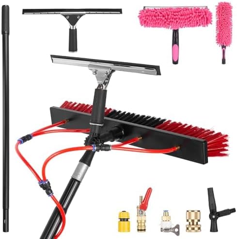 16.5ft/5m Water Fed Pole Kit, Solar Panel Cleaning & Squeegee Kit, Aluminum Extendable Pole, 22in Wide Brush, Bendable Dusting Brush, Outdoor Window Washing Equipment Tool