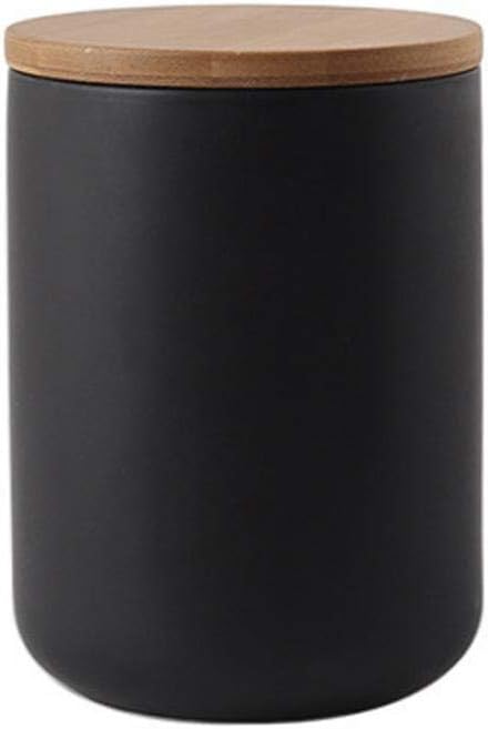 MilkyWay Ceramic Food Storage Jar Canister Modern Design Food Canisters with Airtight Seal Bamboo Lid,Loose Tea Coffee Spice Nuts Snacks Seasonings Storage Jar Canister Caddy (Black 24.63oz/700ml)