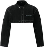 ANTAITHER Leather Welding Jacket with Open Back, Bib Apron with Cape Sleeve, Heat Flame Resistant Welder Coat