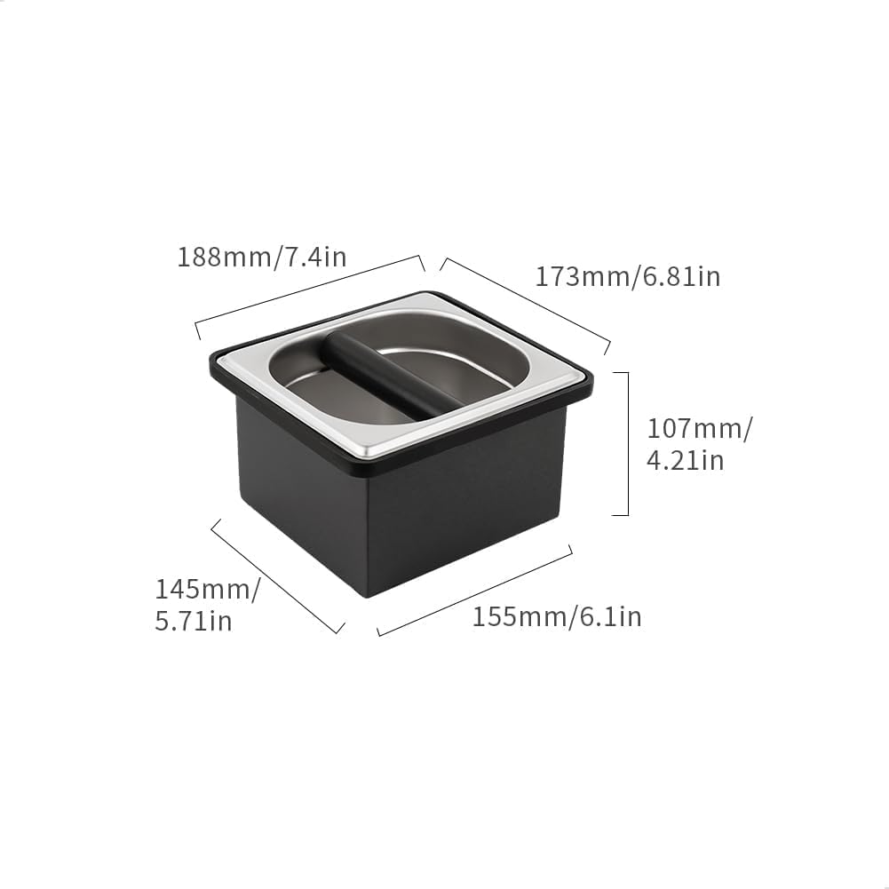 watchget Espresso Coffee Knock Box Durable Stainless Steel Dump Bin for Coffee Pucks Container with Removable Non-Slip Base Coffee Grounds Container for Home/Cafe, Small