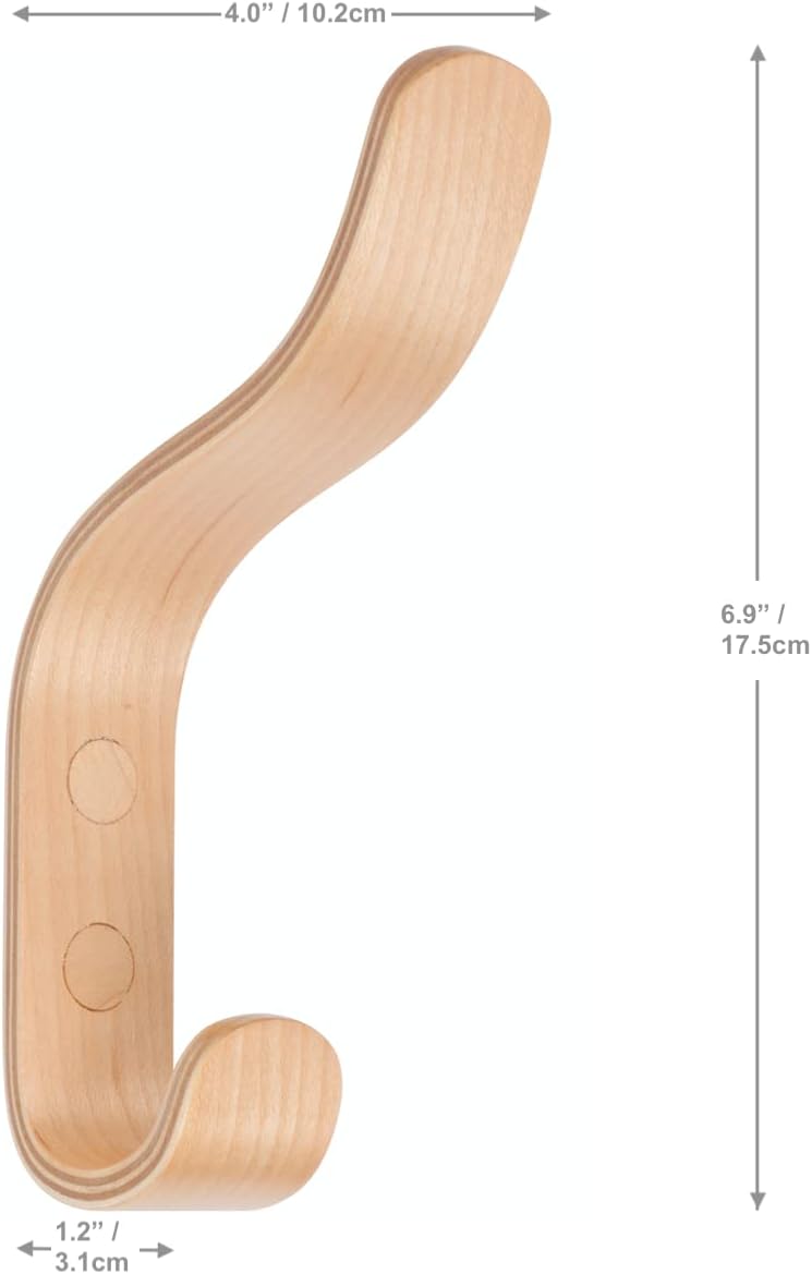 Plywood Wall Hooks Set of 4 Wood Coat Rack Hanging Clothes Hats Robes Towels (Maple)