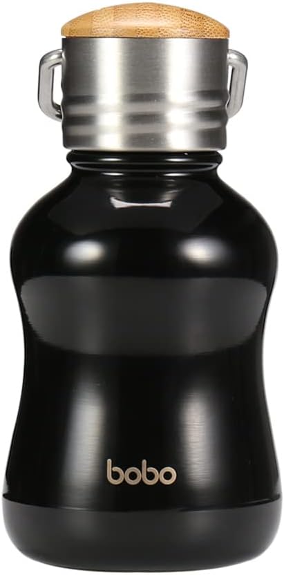 YOHKOH Mini Vacuum Insulated Water Bottle With Bamboo Lid - Stainless Steel Thermos Water Bottle for Women Girls Kids, Metal Sports Hot and Cold Water Bottle Leak-Proof BPA-Free (6.4oz,Black)