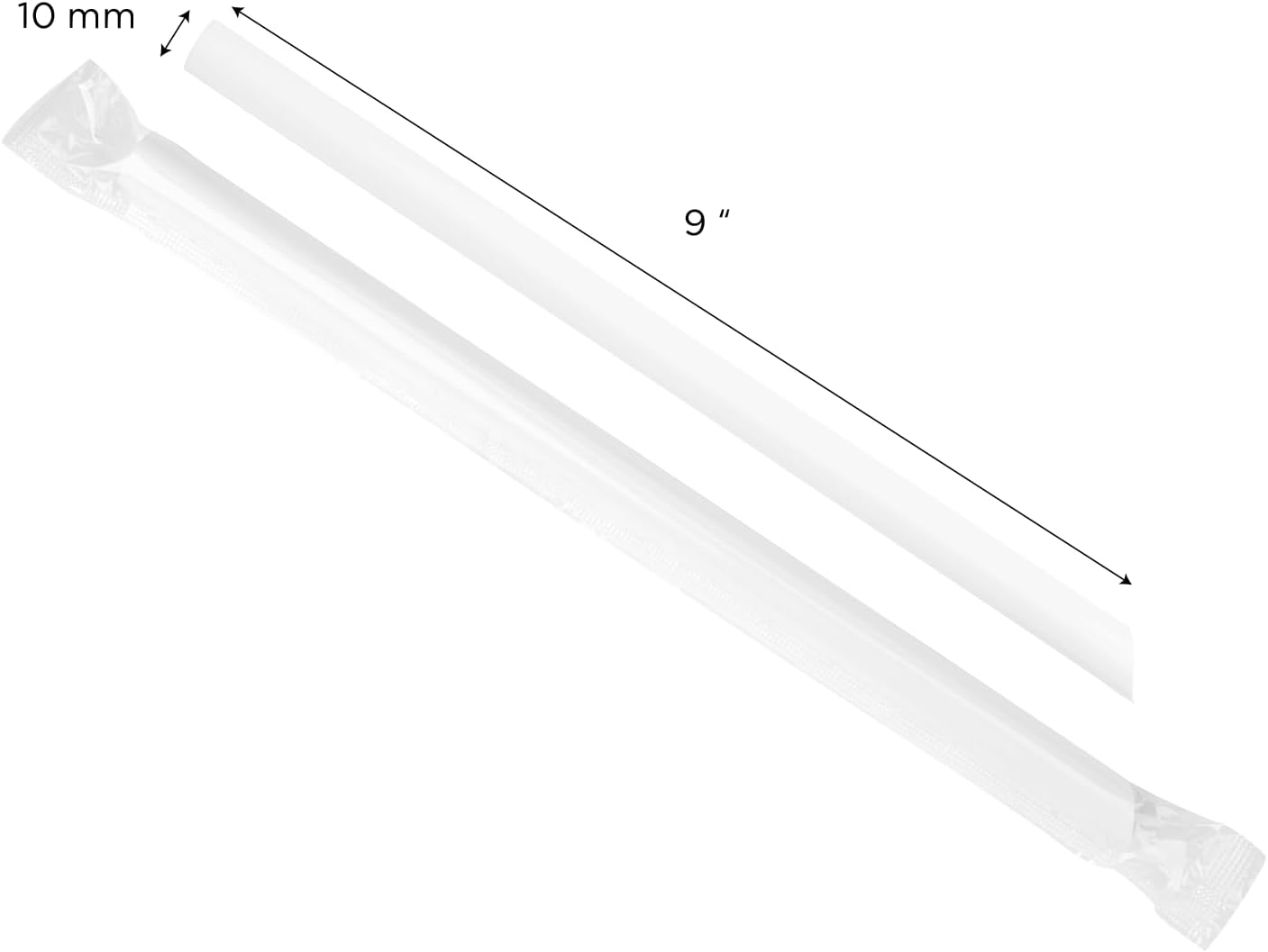 Karat 9" Boba Straws(10mm Diameter), Poly-Wrapped, Assorted Solid Colors (White)