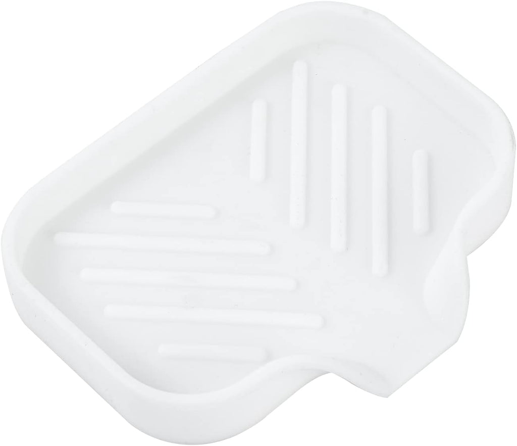 Silicone Bathroom Soap Dishes with Drain Spout-Bathroom and Kitchen Sink Organizer,Sponge Holder,Dish Soap Tray,Perfect for Dispenser,Scrubber,Bottle,Cup on Sink or Counter-White 4.9"×3.2"