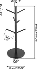 QWORK Wooden Mug Holder Tree with 8 Hooks - Black, Non-Slip Padded Base, Multipurpose Organizer for Mugs, Donuts, and Jewelry