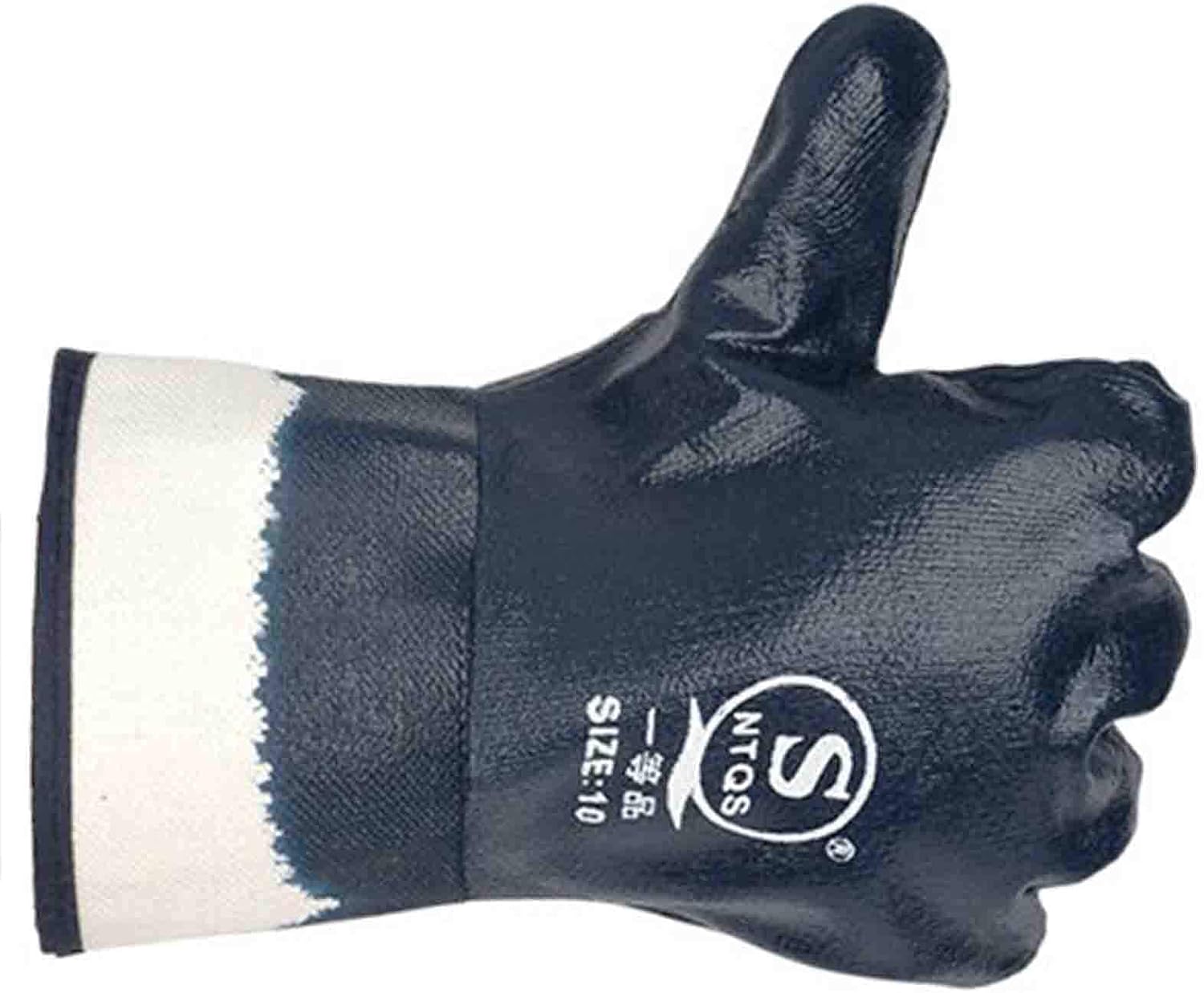 Oil Resistant Gloves, Nitrile Fubber Fully Coated Cotton Safety Work Gloves, Acid Alkali Resistant, for Men & Women Large, Blue (Pack of 12)