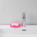 Silicone Bathroom Soap Dishes with Drain Spout-Bathroom and Kitchen Sink Organizer,Sponge Holder,Dish Soap Tray,Perfect for Dispenser,Scrubber,Bottle,Cup on Sink or Counter-Rose 4.9"×3.2"