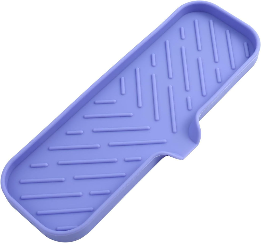 Silicone Bathroom Soap Dishes with Drain Spout-Bathroom and Kitchen Sink Organizer,Sponge Holder,Dish Soap Tray,Perfect for Dispenser,Scrubber,Bottle on Sink or Counter-Light Purple 12"×4"