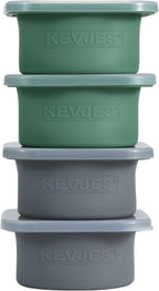 PLUS-1000ml Pizza Dough Proofing Box for DIY Artisan Pizza, Food Grade Silicone Stackable Containers with Lids. Freezer, Fridge, Dishwasher Safe (2Green Plus+2Space Grey Plus)