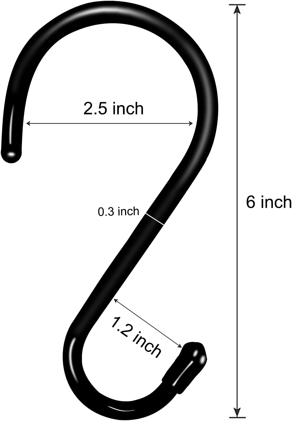 4 Pack Large S Hooks for Hanging Heavy Duty, 6 inch Non Slip Vinyl Coated Metal Closet S Hooks for Hanging Kitchen Utensil Pot Pan Cups Clothes Jeans Towels Hats Bags Plants (Black)