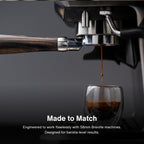 Crema Coffee Products 58mm Bottomless Naked Portafilter | Compatible with 54mm Breville Machines | Includes Double Shot Filter Basket | Matte Black