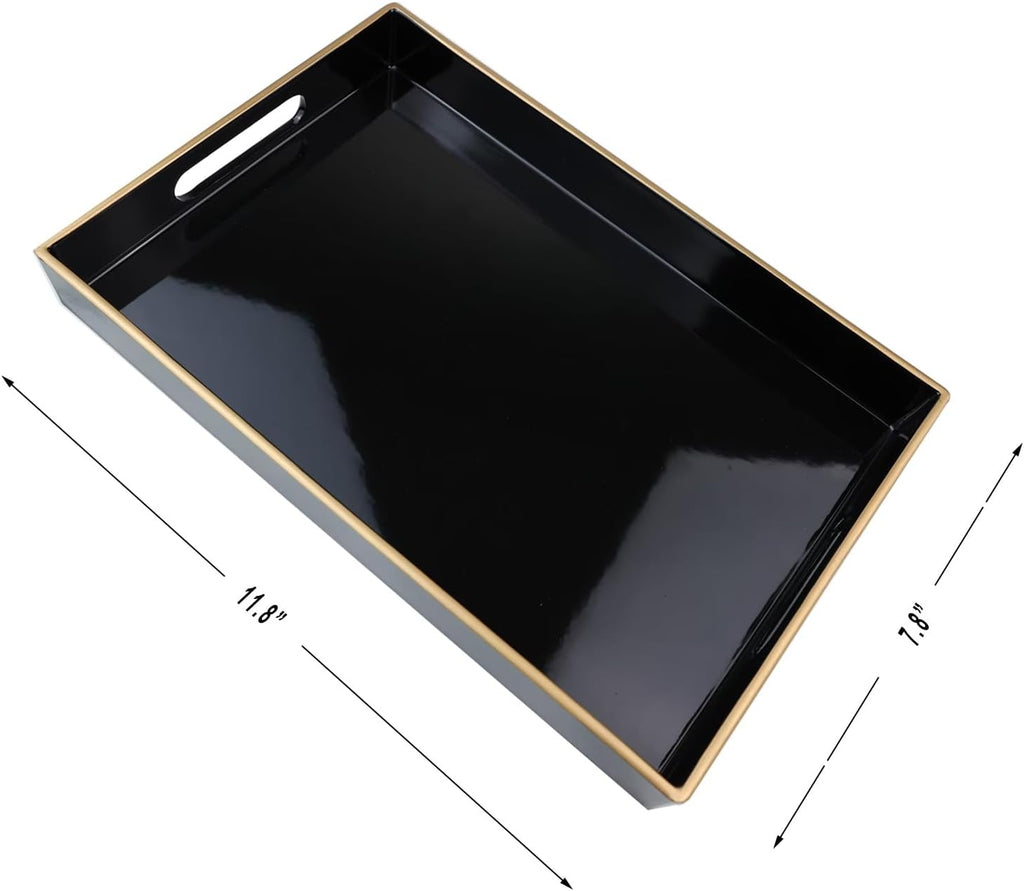 Spsyrine Black Bathroom Vanity Tray with Handles for Dresser Tops, Countertop, Perfume Decorative Tray, 11.8” * 7.87” *1.37”