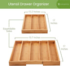 Bamboo Drawer Organizer, 2 Pack - Expandable Silverware Organizer & Utensil Drawer Organizer, Cutlery Tray with Dividers, 7-9 Slots - Premium Kitchen Organizer for Utensils & Flatware (Natural)