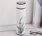 Mother of Pearl Design Stainless Steel Water Bottle with Tea Infuser Strainer 17 oz Leakproof Screw Cap Wide Mouth Double Wall Vacuum Insulated Travel Sport Water Flask Thermo Mug (Orchid White)