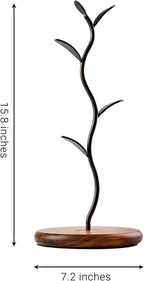 Sturdy Countertop Mug Tree with Solid Wood Base, Delicate Cast Iron Coffee Mug Holder, Countertop Coffee Cup Holder for Large Cups, Minimalist Mugs & Tea Cup Storage Rack (Set of 2)