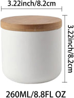 Ceramic Food Storage Jar Canister Modern Design Food Canisters with Airtight Seal Bamboo Lid, Loose Tea Coffee Spice Nuts Snacks Storage Jar Canister (White 8.79oz/260ml)