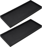 DNC Bathroom Vanity Tray for Counter, 2PC 11.8" Silicone Kitchen Sink Soap Tray for Countertop Dish Holder Dispenser Toilet Tank Desk Organizer Black