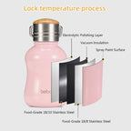 YOHKOH Mini Vacuum Insulated Water Bottle With Bamboo Lid - Stainless Steel Thermos Water Bottle for Women Girls Kids, Metal Sports Hot and Cold Water Bottle Leak-Proof BPA-Free (6.4oz,Pink)