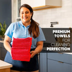 MW Pro Microfiber Cleaning Cloth | Red (12 Pack) | Size 16" x 16" | All Purpose Microfiber Towels - Clean, Dust, Polish, Scrub, Absorbent