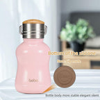 YOHKOH Mini Vacuum Insulated Water Bottle With Bamboo Lid - Stainless Steel Thermos Water Bottle for Women Girls Kids, Metal Sports Hot and Cold Water Bottle Leak-Proof BPA-Free (6.4oz,Pink)