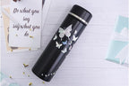 Mother of Pearl Design Stainless Steel Water Bottle with Tea Infuser Strainer 17 oz Leakproof Screw Cap Wide Mouth Double Wall Vacuum Insulated Travel Sport Water Flask Thermo Mug (Butterfly Black)