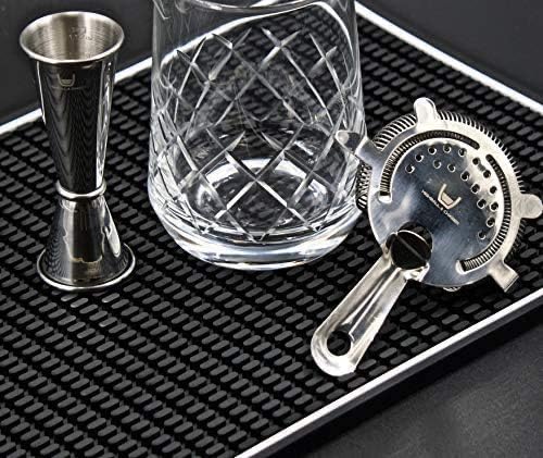 Highball & Chaser Premium Bar Mat 18in x 12in 1cm Thick Durable and Stylish Service Bar Mat for Spills, Coffee, Bars, Restaurants and Counter Top Dish Drying Mat, Glass Drying Mat (2 Pack Black)