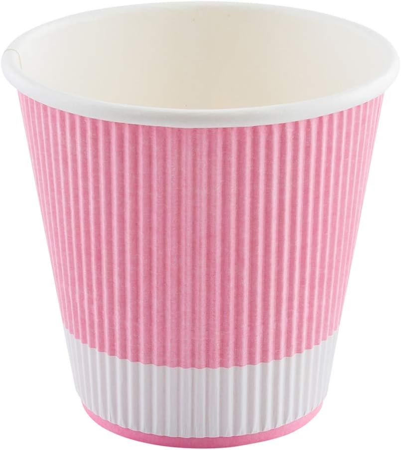 Restaurantware 8 Ounce Ripple Wall Paper Coffee Cups, 25 Leakproof Disposable Hot Drink Tumblers, Recyclable, Insulated Light Pink Design, Matching Lids available for Cups and Sold Separately