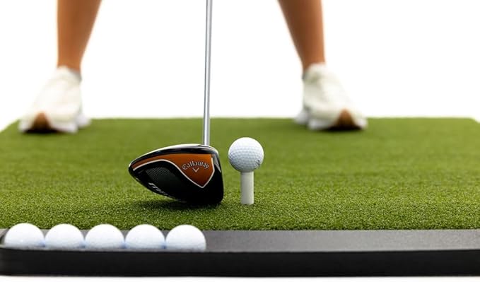 Premium Turf Indoor/Outdoor Golf Mat. Bonus Tray + 3 Tees