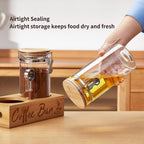 Coffee Canister Set with Shelf, 2 x 50oz Coffee Bean Canister Storage Station Organizer with Airtight Lid for Kitchen, Food Storage with Scoop for Ground, Sugar, Cereal and Tea