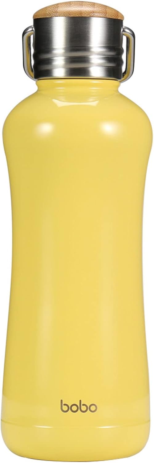 YOHKOH Mini Insulated Water Bottle With Bamboo Lid - 11.8oz Small Vacuum Insulated Water Bottle for Women Kids, 12 Hrs Hot & 24 Hrs Cold Stainless Steel Thermos Leak-Proof BPA-Free (11.8oz,Yellow)