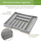 Purawood Bamboo Drawer Organizer - Expandable Silverware Organizer & Utensil Organizer, Cutlery Tray with Dividers, 7-9 Slots - Premium Kitchen Drawer Organizer for Utensils & Flatware (Grey)
