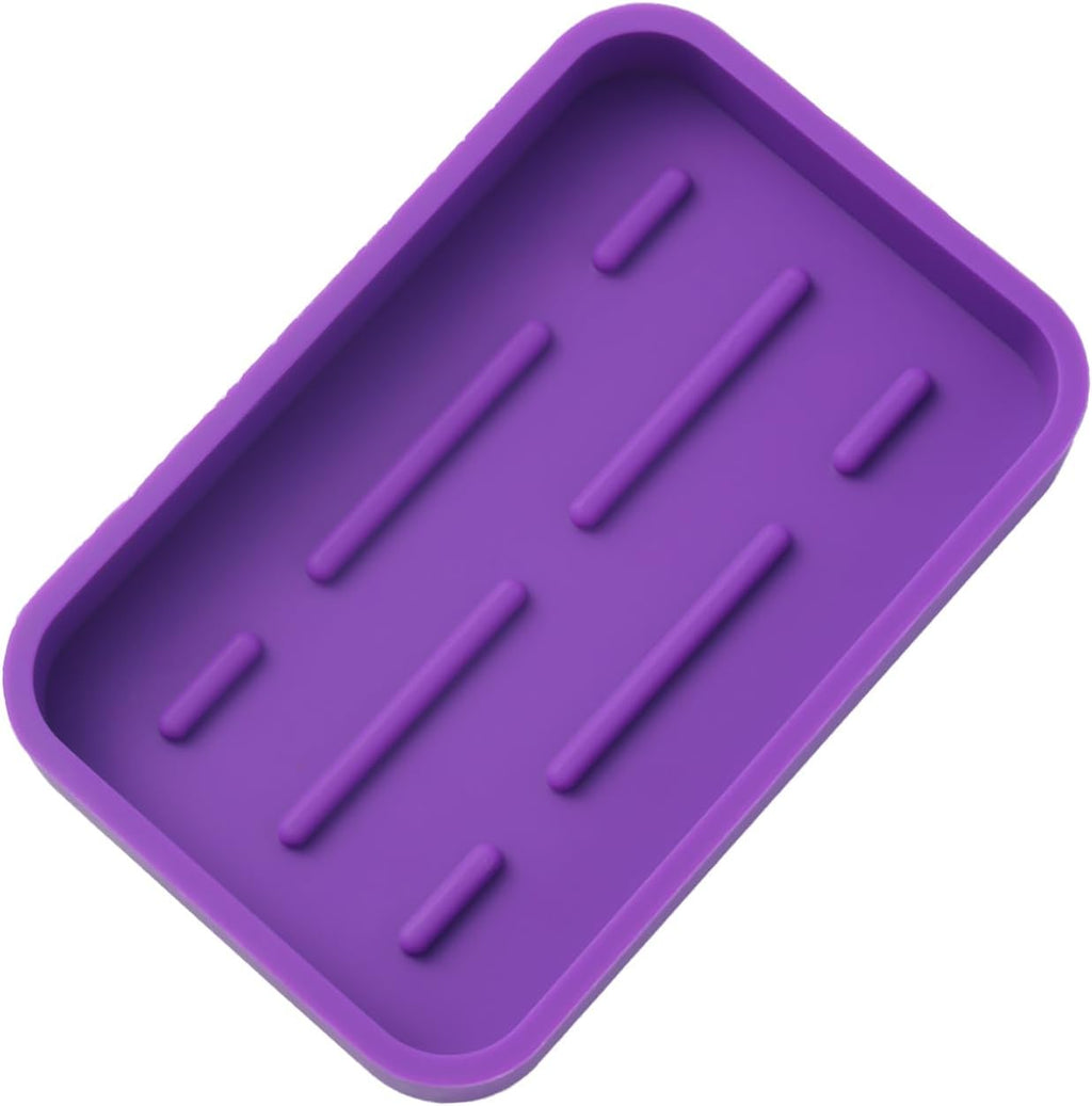 Silicone Kitchen Sink Organizer Tray for Multiple Usage,Easy Clean Sponges Holder for Kitchen Bathroom Counter or Sink,Dish Soap Dispenser,Scrubber,Bottle,Cup Purple 4.9”x 3.2”