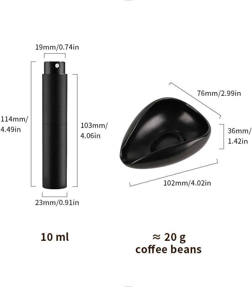 watchget Coffee Bean Dosing Cup & RDT Spray Bottle Kit for Espresso Bar, Static Reduction Ceramic Single Dose Tray for Brewing/Tea, Barista Accessories Set, Black