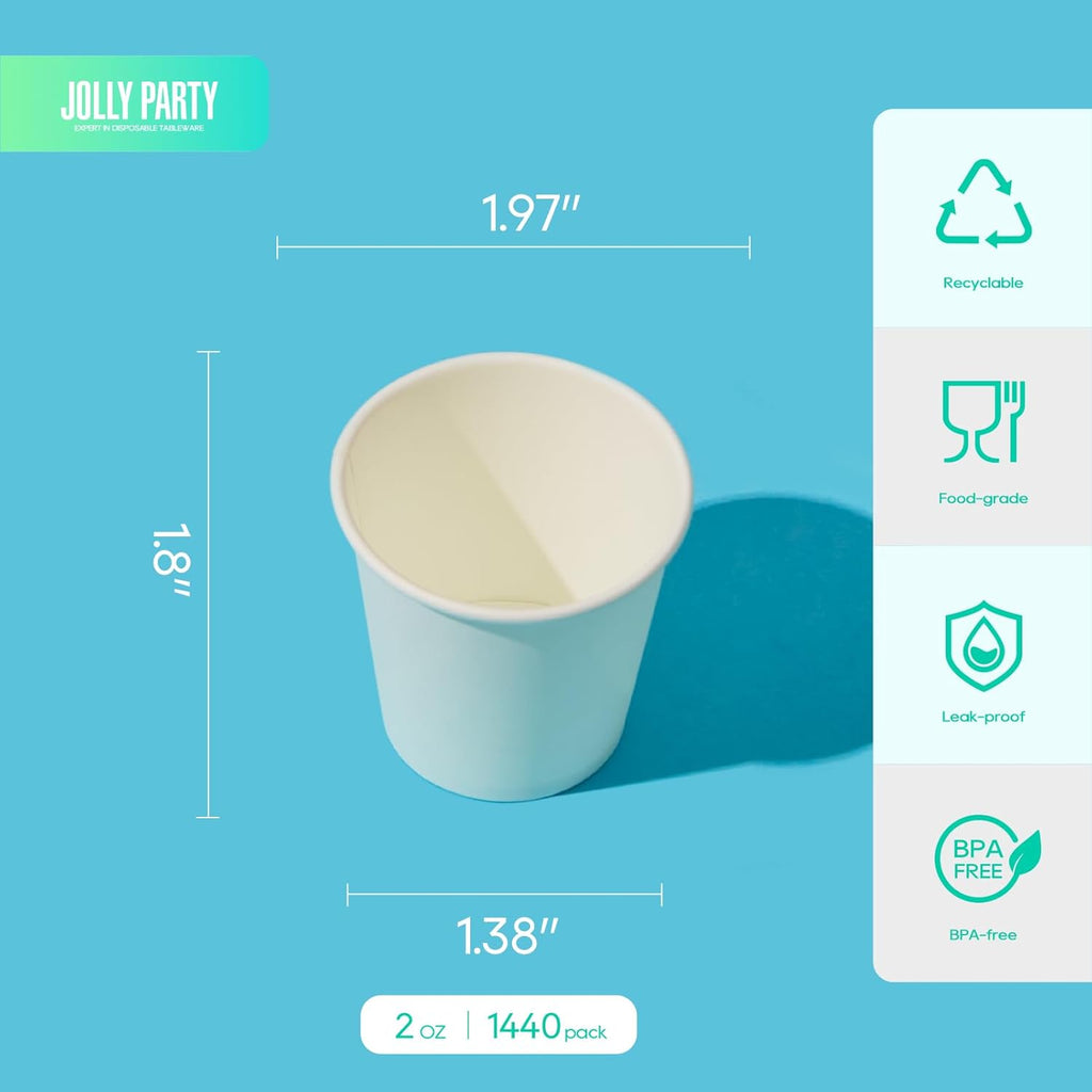 JOLLY PARTY 2 oz Paper Cups, 1440 Pack Small Bathroom Paper Cups, White Mouthwash Cups, Disposable Mini Espresso Cups, Paper Sampling Cup