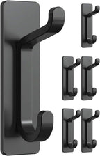 Wall Hooks for Coat and Towel: 13LB Adhesive Door Hanger Stick on, Black 6 Pack