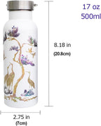 Mother of Pearl Design Stainless Steel Water Bottle 17 oz Leakproof Screw Cap Metal Handle Lid Wide Mouth Double Wall Vacuum Insulated Travel Sport Water Flask Thermo Mug (Crane Pine White)