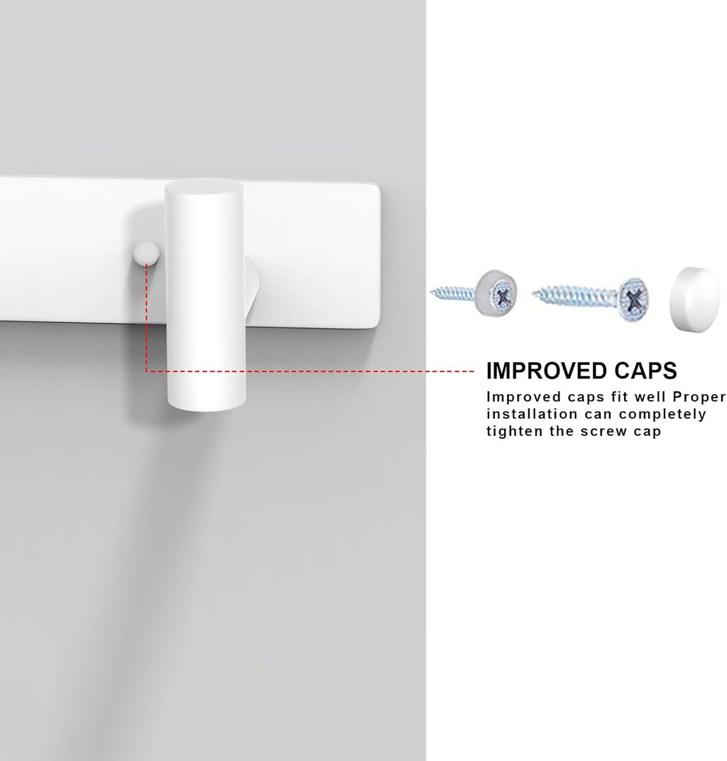 VAEHOLD Hat and Coat Wall Mount Rack - Hooks for Robes, Bags, Keys, and Towels - Bathroom Towel Hanger Organizer (White, “T“ Shape 4 Hooks 1 Pack)