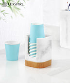 Luxspire Bathroom Cup Dispenser, Dixie Cup Holder 3-5oz, Disposable Paper Cup Holder for Bathroom, Cotton Pad Container, Guest Bathroom Essentials, Gravel White