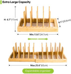 Pots and Pans Organizer under Cabinet, Bamboo Expandable Bakeware and Cutting Board Organizers, Adjustable Pot Lids Holder Rack, Cookie Sheet Baking Pan, Tray Organizer for Kitchen Storage (Natural)