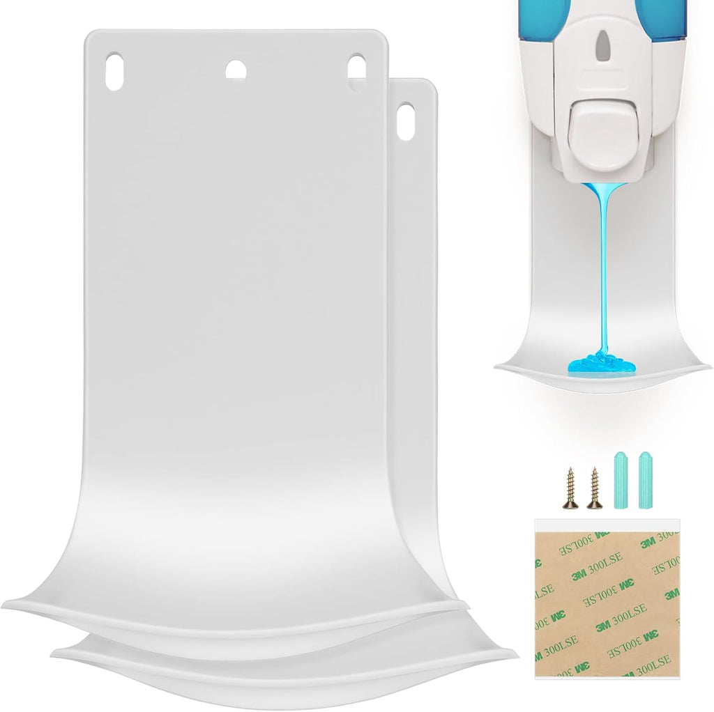 2PCS Dispenser Drip Tray Wall Mount Soap Dispenser Bracket,Laundry Detergent Drip Catcher Prevent Dripping and Spraying, Easy to Clean(White)