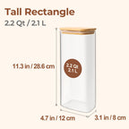 ComSaf 2.2 Qt Rectangle Glass Storage Containers with Lids, Glass Jars with Bamboo Lids, Clear Food Storage Jar, Tall Spaghetti Container, Pantry Storage Container for Pasta Flour Oats Nuts Rice