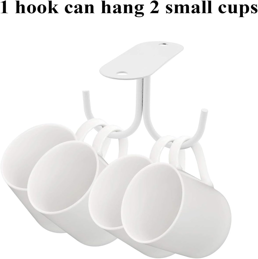 Mocoum Under Cabinet Mug Hooks, Rustic Mug Organizer Rack Coffee Cup Holder Mug Rack Under Shelf Hanging Hooks Rack for Mugs, Coffee Cups and Kitchen Utensils Display (White, 6)