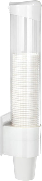 Cup Dispenser Large Pull Type,Paste or Screw Plate Mountable,Fits 7oz to 12oz Cone or Flat Bottom Cup,17”Tube,Mounting Water Dispenser Cooler or Wall,Attractive at Home Office (Large,White)