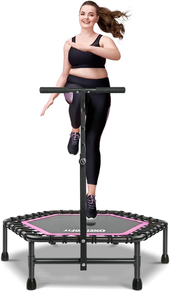 ONETWOFIT 42"/45" Rebounder Trampoline for Adults, Silent Mini Trampoline Indoor Exercise Fitness Trampoline Bungee Rebounder Workout Max Load 330lbs