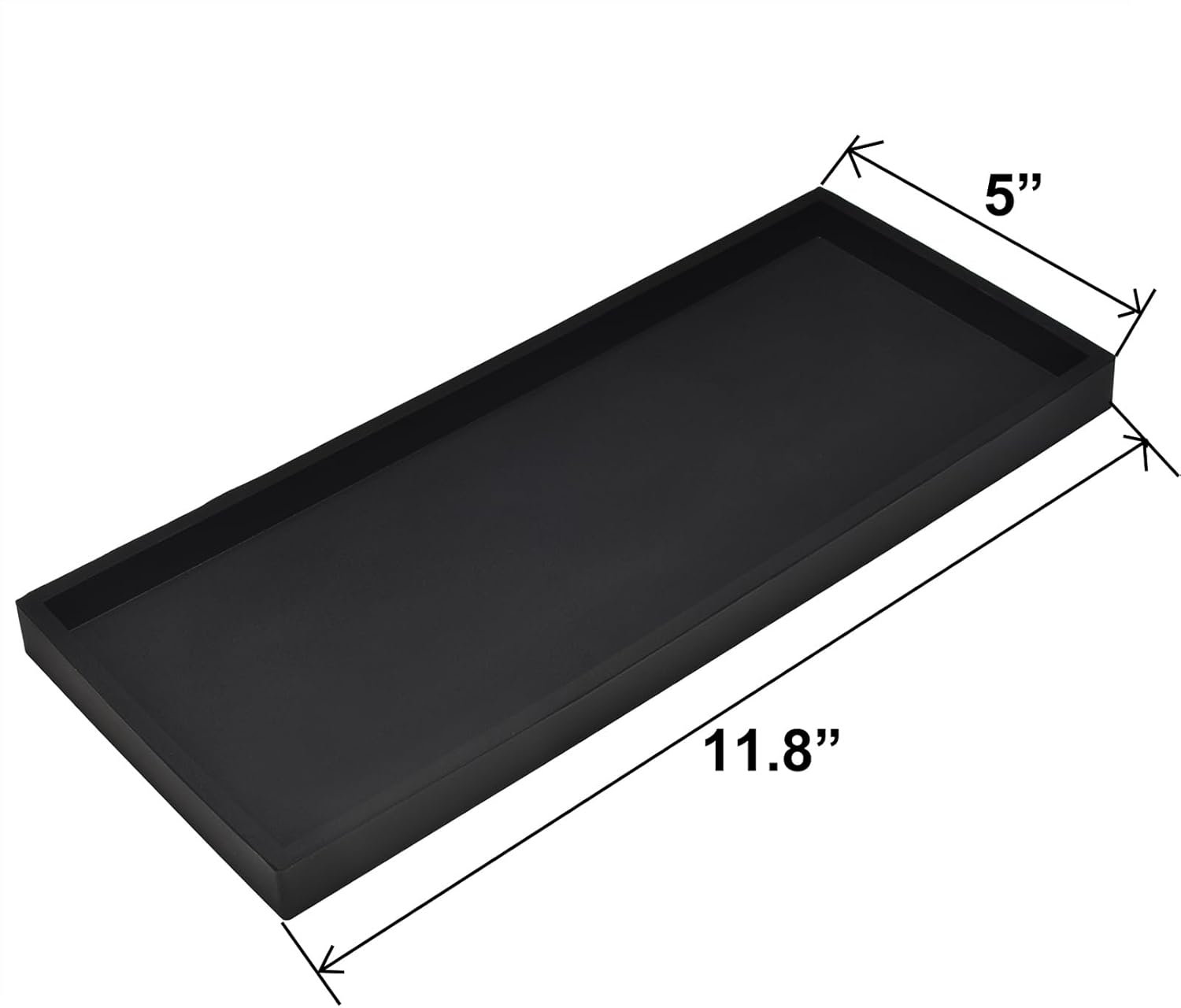 DNC Bathroom Counter Tray, 11.8" Silicone Vanity Tray, Kitchen Sink Soap Tray for Dish Holder Dispenser Countertop Toilet Tank Desk Organizer Black