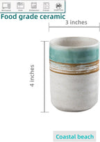 Stoneware Coffee Bar Utensil Holder Tea & Coffee Spoon & Stirrer Holder for Stir Stick Straw Teaspoon Holder Spoon Cup Small Utensil Jar (Coastal beach)